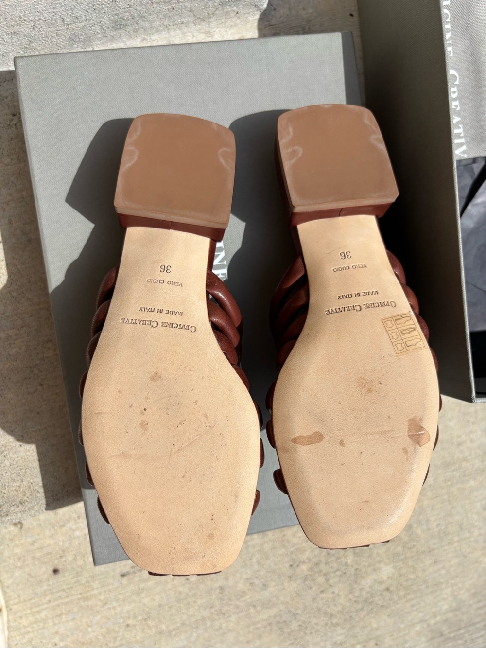 Officine Creative - Italian Brown Woven Leather Slide Sandals - New in Box - Picture 8 of 9